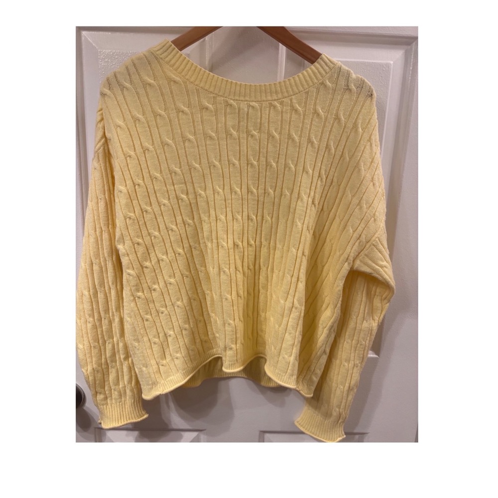 DKNY Jeans Womens Pastel Yellow Cable Knit Crew Neck Sweater Large